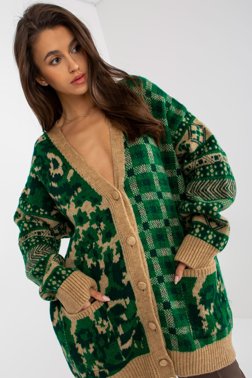 Grüner Camel Oversize-Kardiganas su...