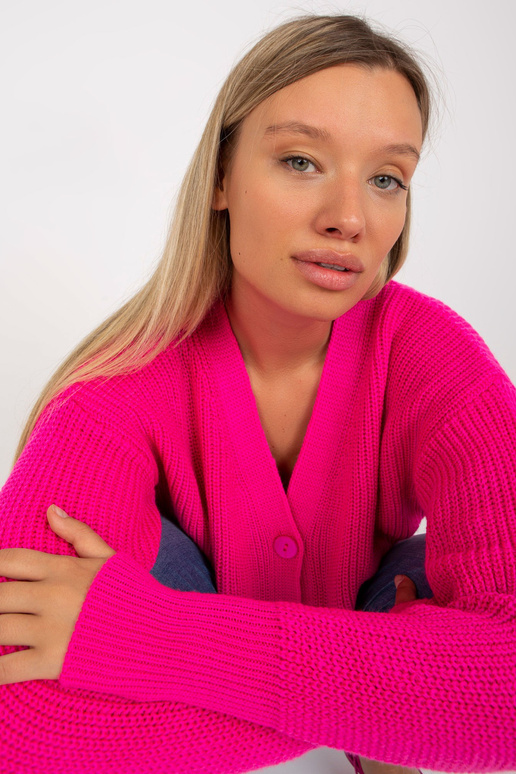 Fluo rožinis megztinis su V formos...