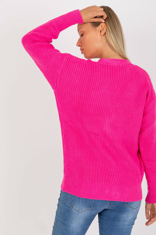 Fluo rožinis megztinis su V formos...