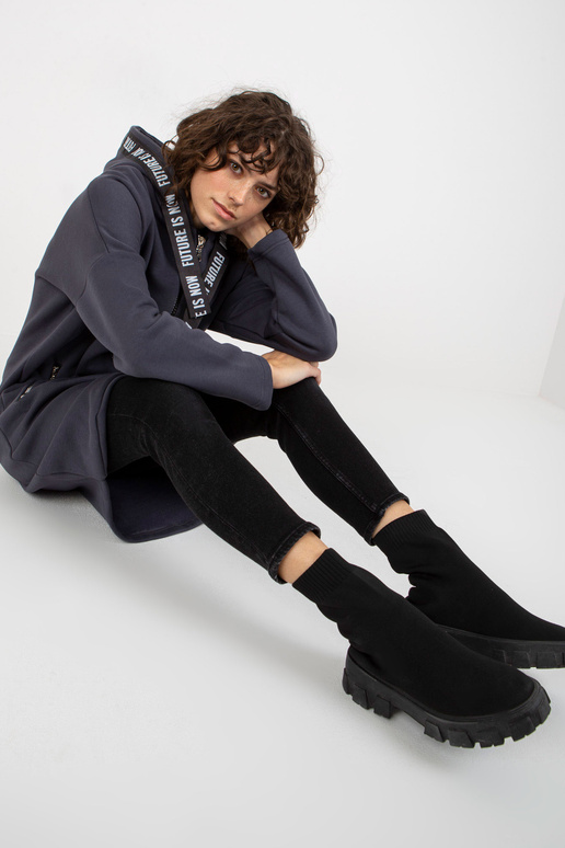 Grafitinis ilgas megztinis su kišenėmis