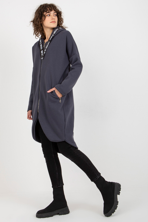 Grafitinis ilgas megztinis su kišenėmis