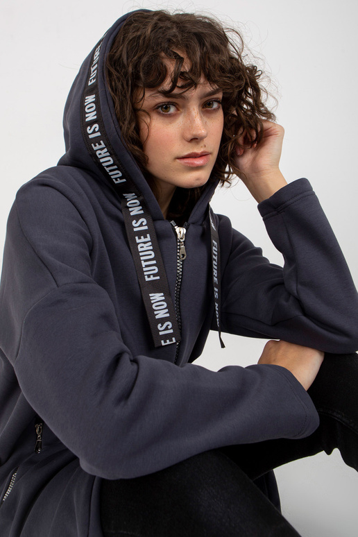 Grafitinis ilgas megztinis su kišenėmis