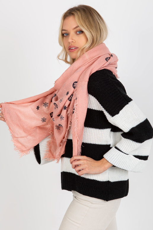 Brudnoróżowa damska chusta z nadrukiem