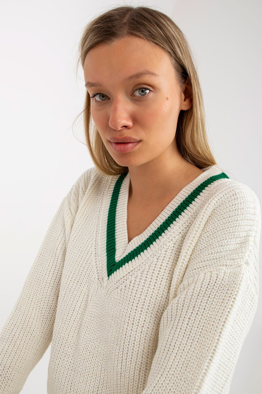 Balta V kaklo megzta mini suknelė RUE...