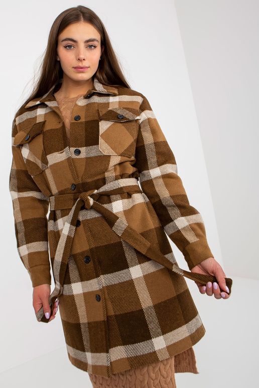 Rudas moteriškas languotas paltas su... Rudas moteriškas languotas paltas su...