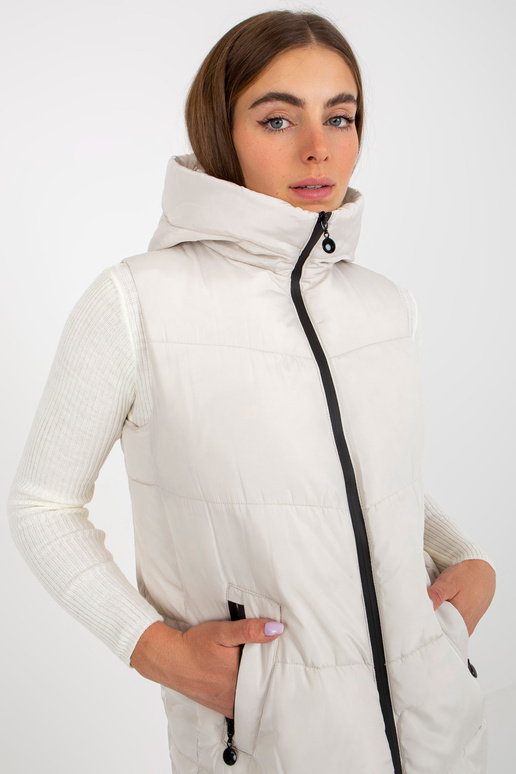 Ilga kreminė liemenė su kišenėmis