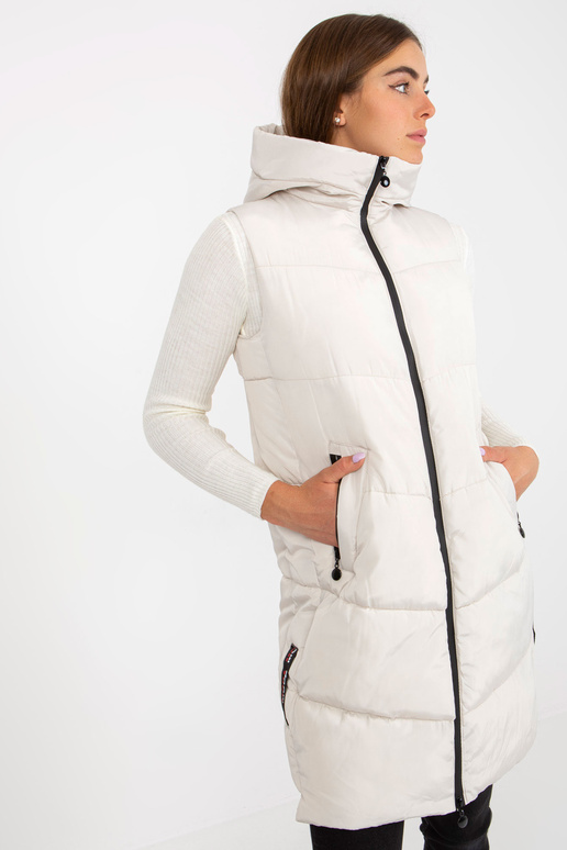 Ilga kreminė liemenė su kišenėmis