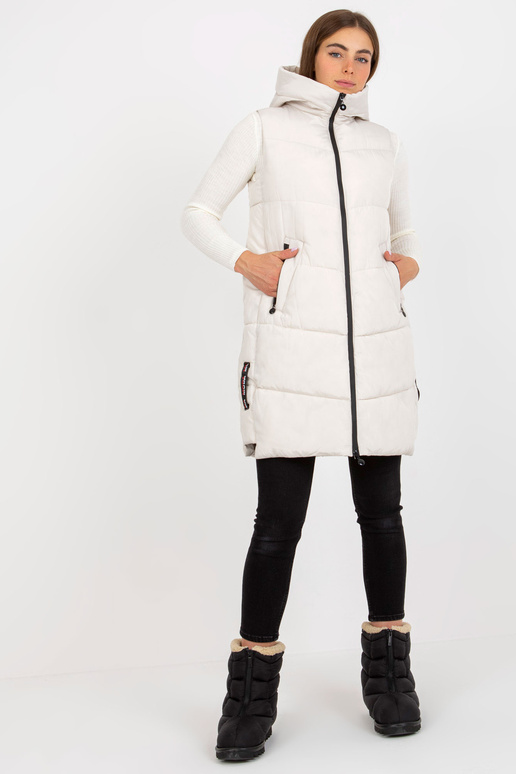 Ilga kreminė liemenė su kišenėmis