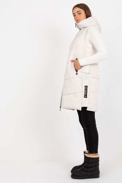 Ilga kreminė liemenė su kišenėmis