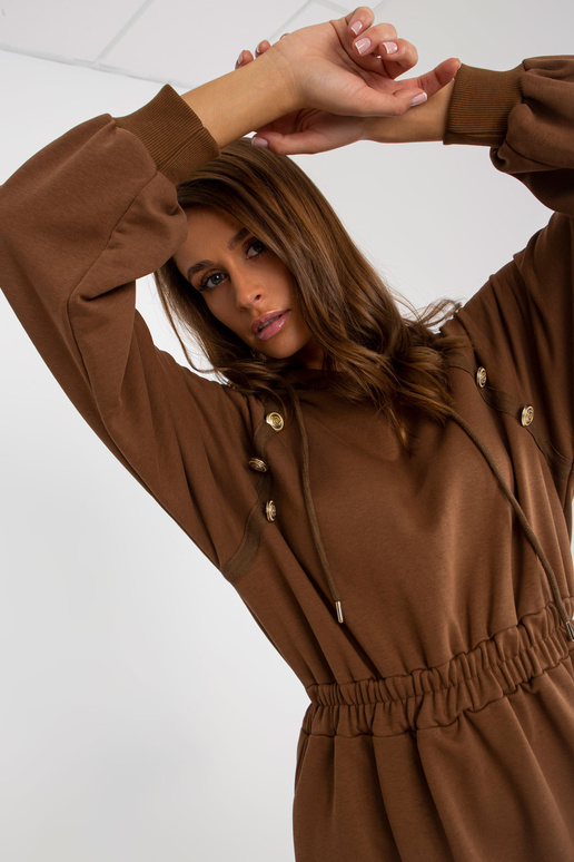 Braunes Midi-Sweatshirtkleid su Knöpfen