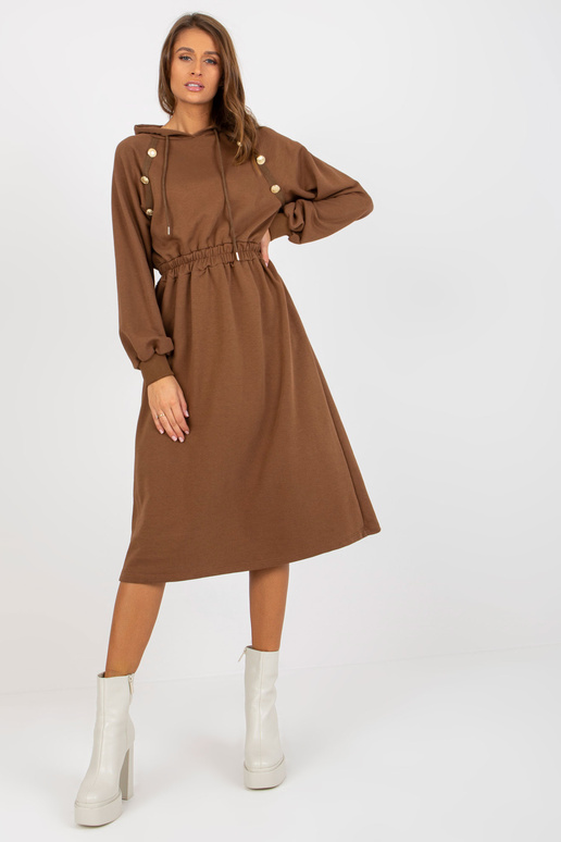 Braunes Midi-Sweatshirtkleid su Knöpfen Braunes Midi-Sweatshirtkleid su Knöpfen