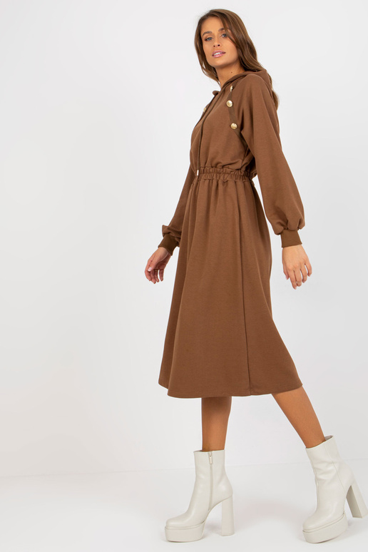 Braunes Midi-Sweatshirtkleid su Knöpfen Braunes Midi-Sweatshirtkleid su Knöpfen