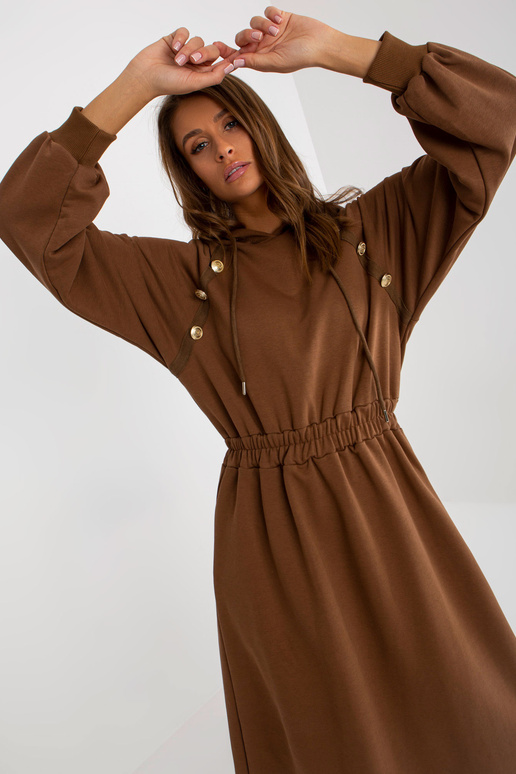 Braunes Midi-Sweatshirtkleid su Knöpfen Braunes Midi-Sweatshirtkleid su Knöpfen