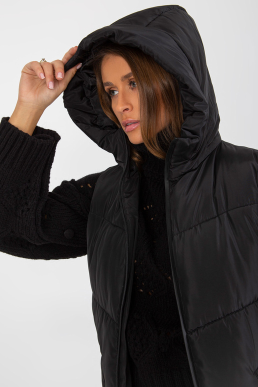 Schwarze Lange Daunenweste mit Kapuze...