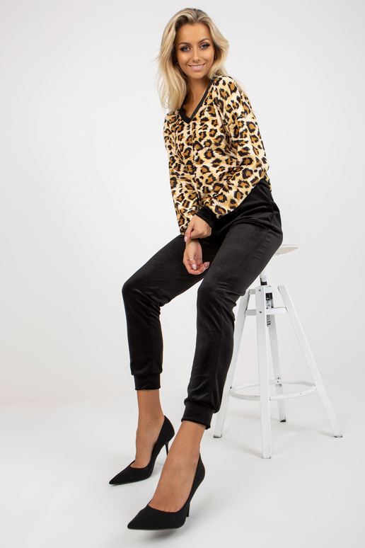 Beige ir schwarzes Velours-Set mit...