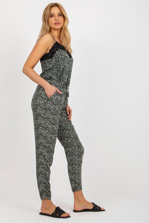 Khaki spalvos viskozės kelnės iš...