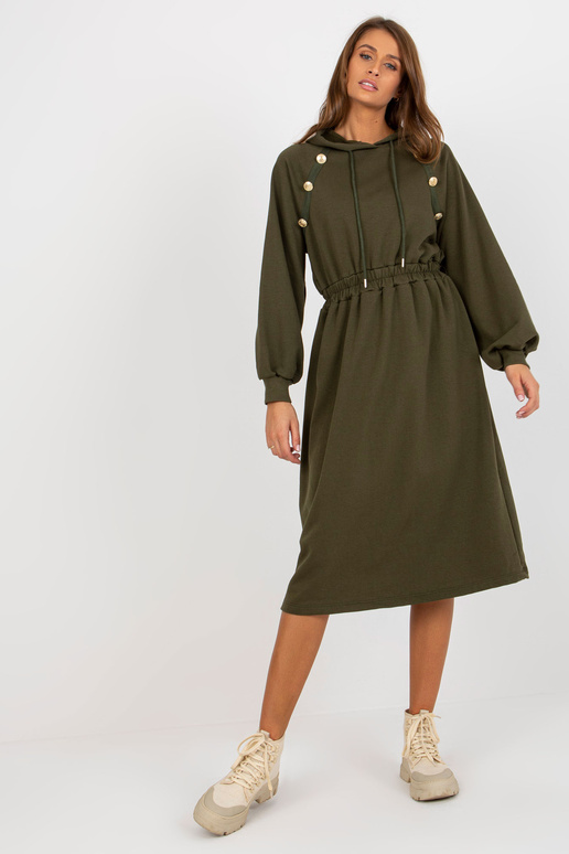 Khakifarbenes Sweatshirtkleid su Kapuze