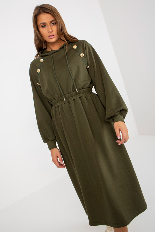 Khakifarbenes Sweatshirtkleid su Kapuze