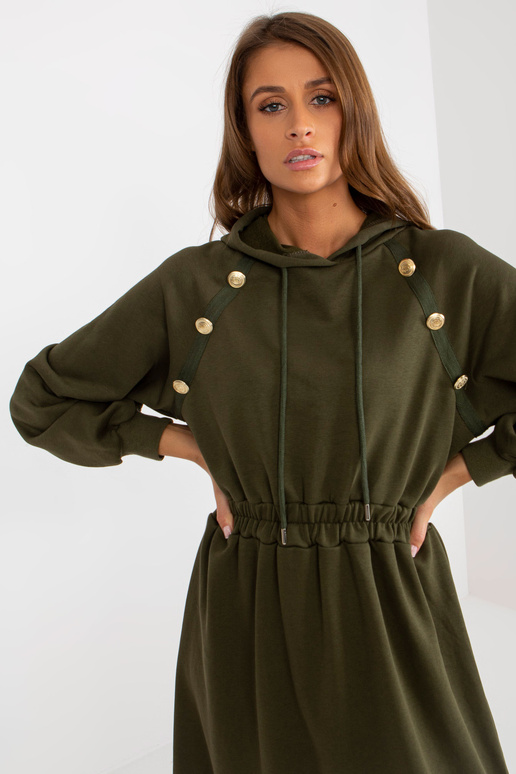 Khakifarbenes Sweatshirtkleid su Kapuze