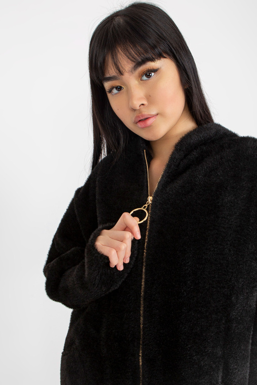 Juodas laisvas alpakų paltas su...