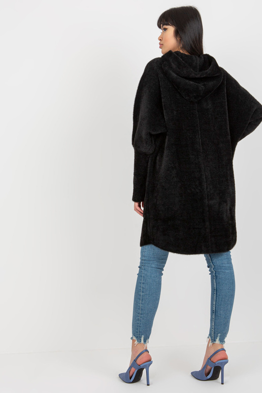 Juodas laisvas alpakų paltas su...