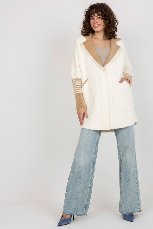 Ecru moteriškas alpakų paltas su vilna