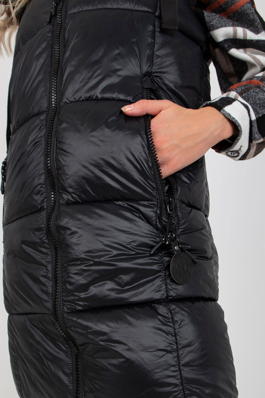 Juoda ilga pūkinė liemenė su gobtuvu...