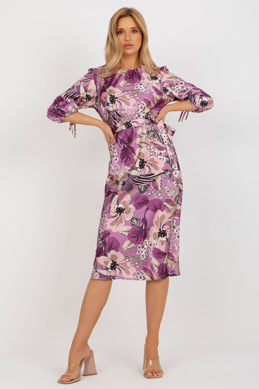 Violetinė 3/4 rankovių gėlėta midi...