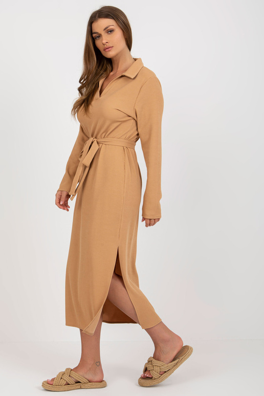 Camel Midi Stripe suknelė su diržu
