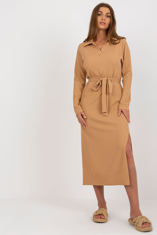 Camel Midi Stripe suknelė su diržu