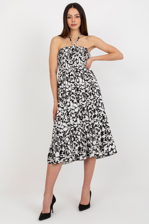 Juoda platėjanti suknelė su raštu ir...