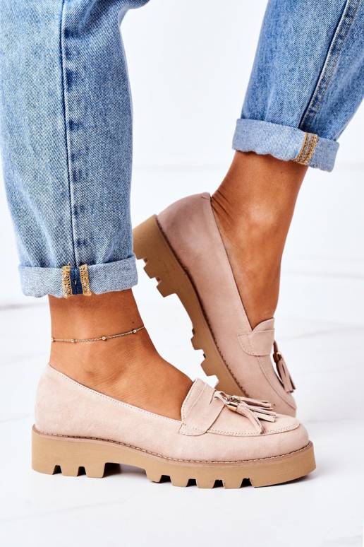 Zomšiniai mokasinai kapučino spalvos