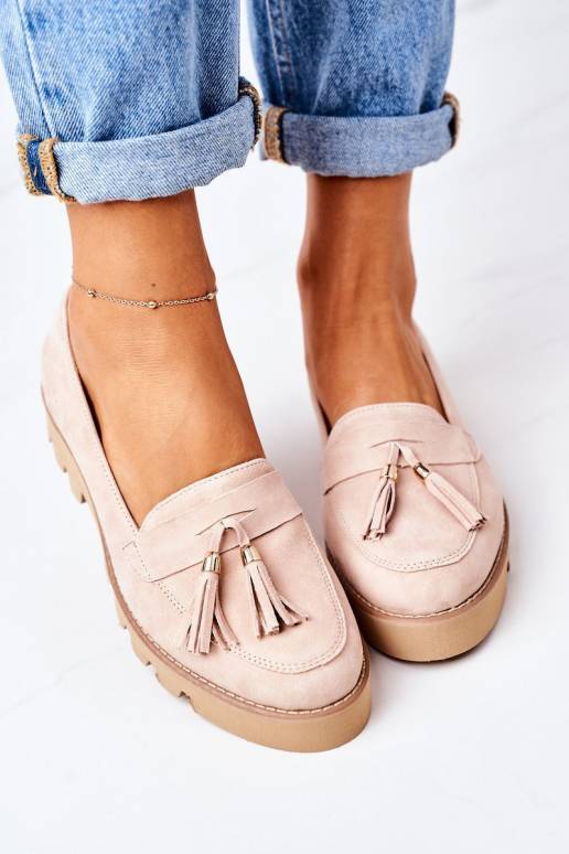 Zomšiniai mokasinai kapučino spalvos