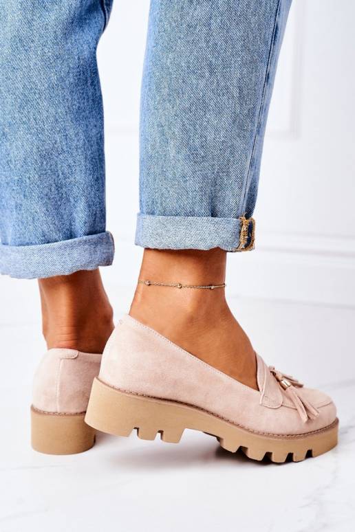 Zomšiniai mokasinai kapučino spalvos