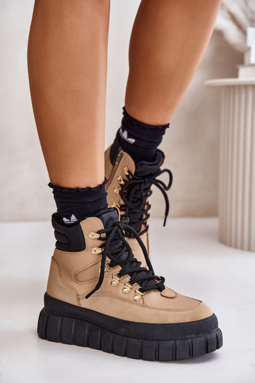 pašiltinti Aulinukai batai su platforma rudos spalvos Jelenia  pašiltinti Aulinukai batai su platforma rudos spalvos Jelenia