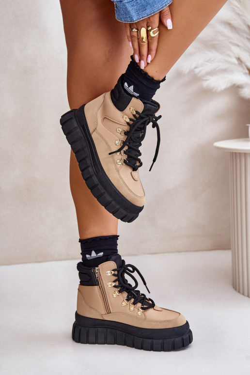 pašiltinti Aulinukai batai su platforma rudos spalvos Jelenia  pašiltinti Aulinukai batai su platforma rudos spalvos Jelenia