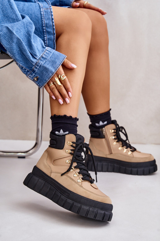 pašiltinti Aulinukai batai su platforma rudos spalvos Jelenia  pašiltinti Aulinukai batai su platforma rudos spalvos Jelenia