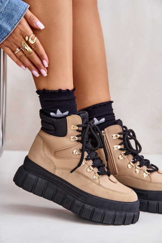 pašiltinti Aulinukai batai su platforma rudos spalvos Jelenia  pašiltinti Aulinukai batai su platforma rudos spalvos Jelenia