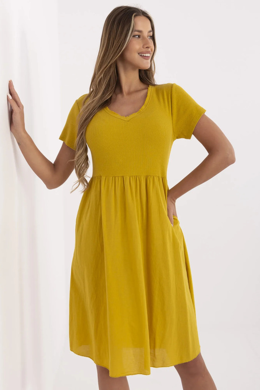 Suknelė-DHJ-SK-25370.85-tamsiai geltona Suknelė-DHJ-SK-25370.85-tamsiai geltona