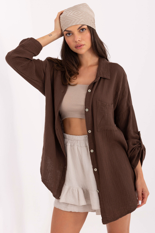 Marškiniai MO-KS-9368.98 tamsiai rudi