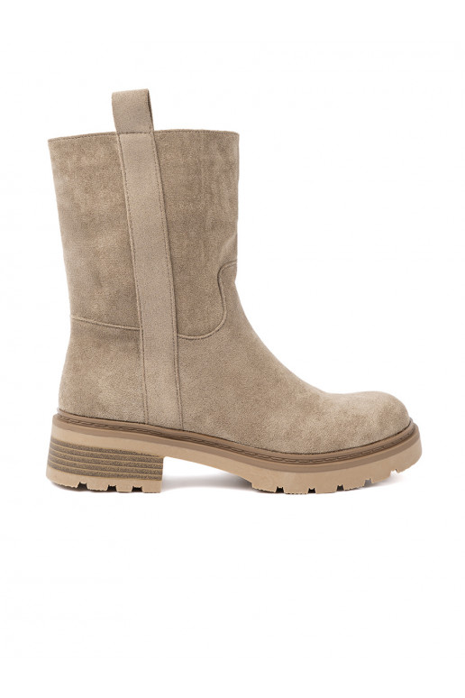 smėlio spalvos batai su masyviu kulnu z cholewką 