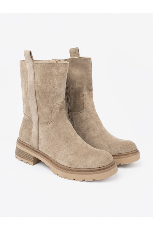 smėlio spalvos batai su masyviu kulnu z cholewką 