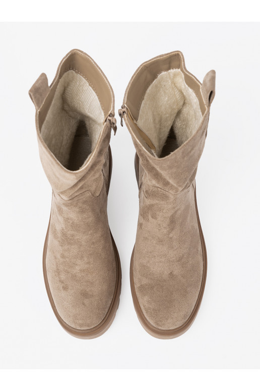 smėlio spalvos batai su masyviu kulnu z cholewką 