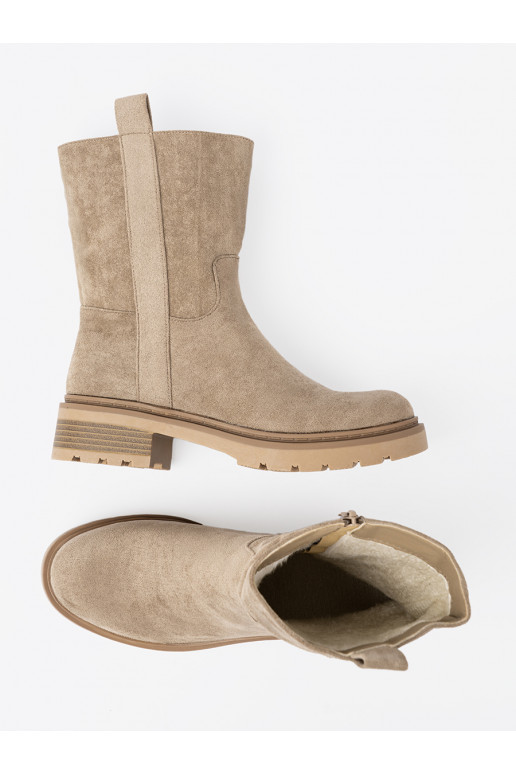 smėlio spalvos batai su masyviu kulnu z cholewką 