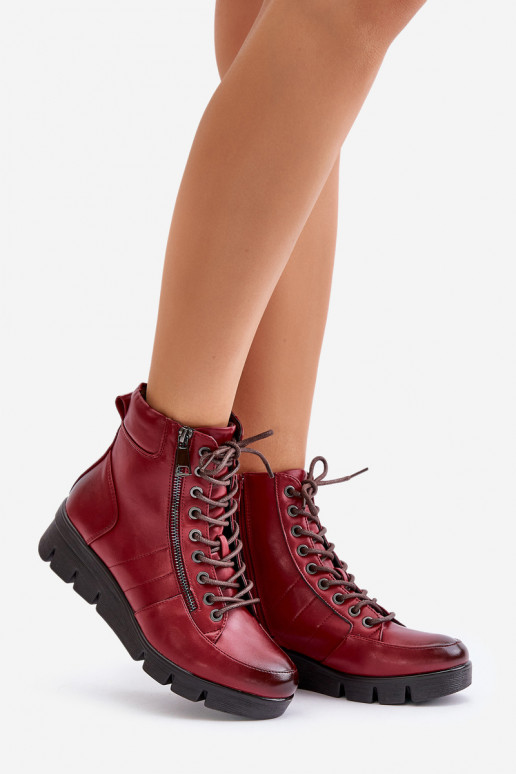  pašiltinti Moteriški aulinukai su platforma I Koturnie bordo spalvos Savindria