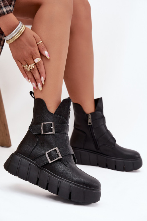   pašiltinti Moteriški aulinukai su platforma su sagtimis Vinceza 66842 Juodos spalvos