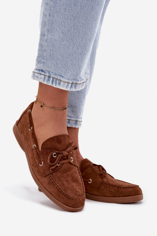 batai moteriški mokasinai su stilingomis detalėmis rudos spalvos Calivra