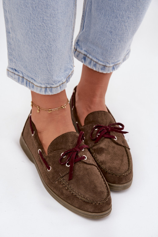 batai moteriški mokasinai su stilingomis detalėmis chaki spalvos Calivra