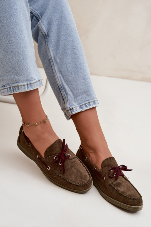 batai moteriški mokasinai su stilingomis detalėmis chaki spalvos Calivra