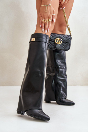 moteriški ilgaauliai batai Eko   Z Wywiniętą Cholewką su kulniukais Juodos spalvos Avamora 2